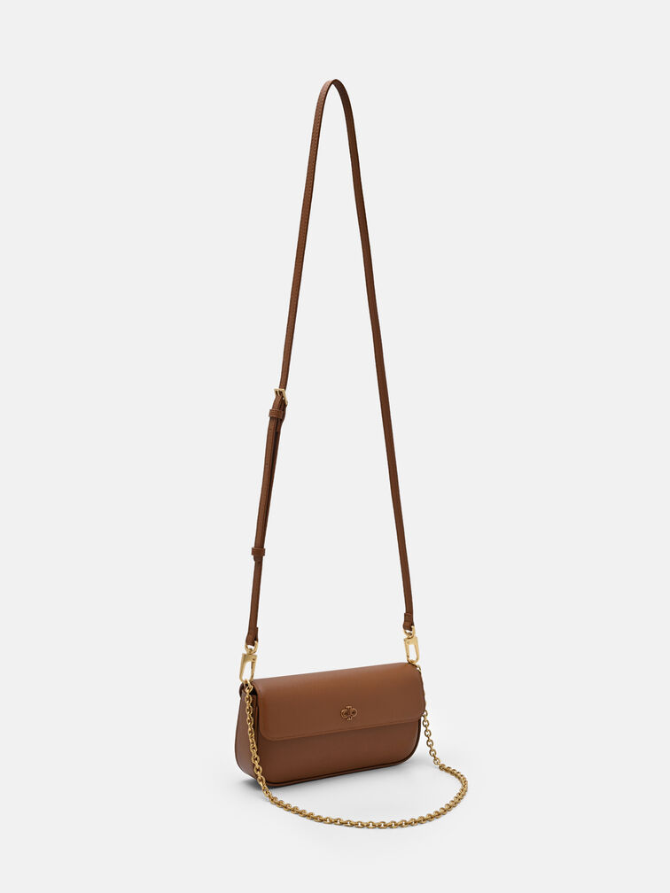 Chainlink Leather Sling Pouch, Cognac