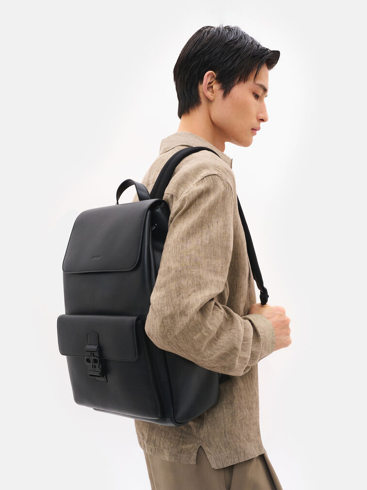 Tex Leather Backpack, Black Tumble