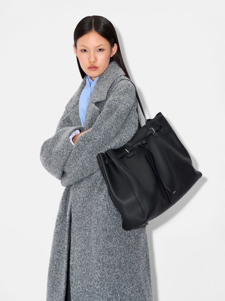 Demi Oversized Leather Tote Bag, Black