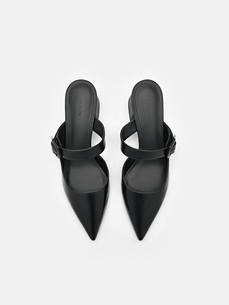 Bridget Leather Heel Mules, Black