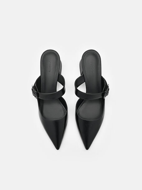 Bridget Leather Heel Mules, Black