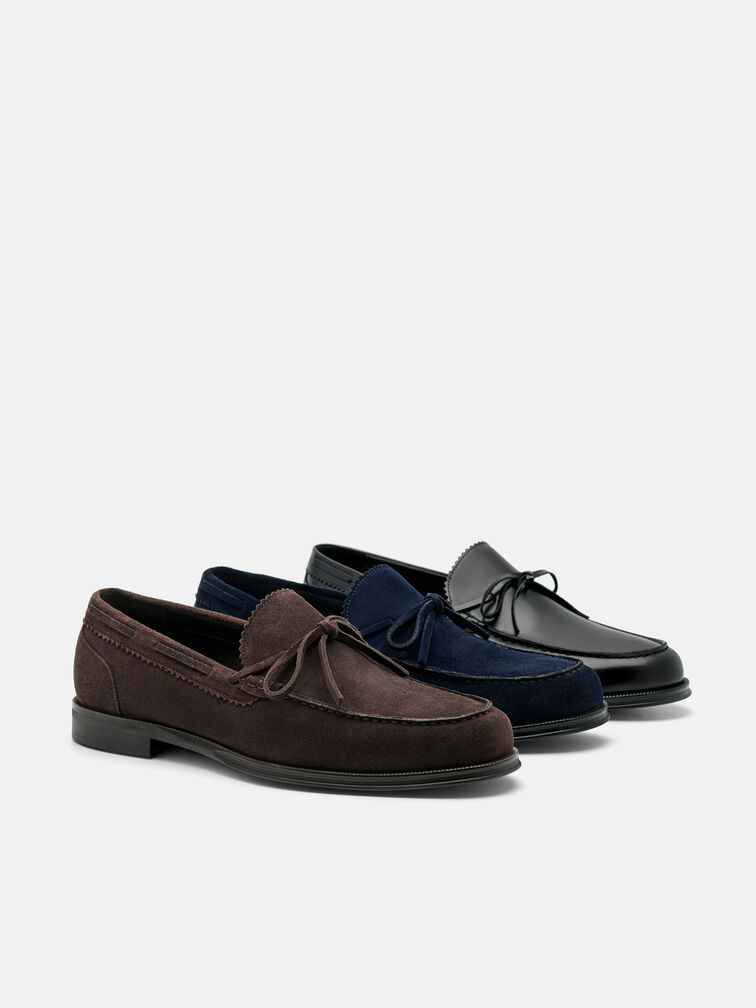 Leather Bow Loafers, Black