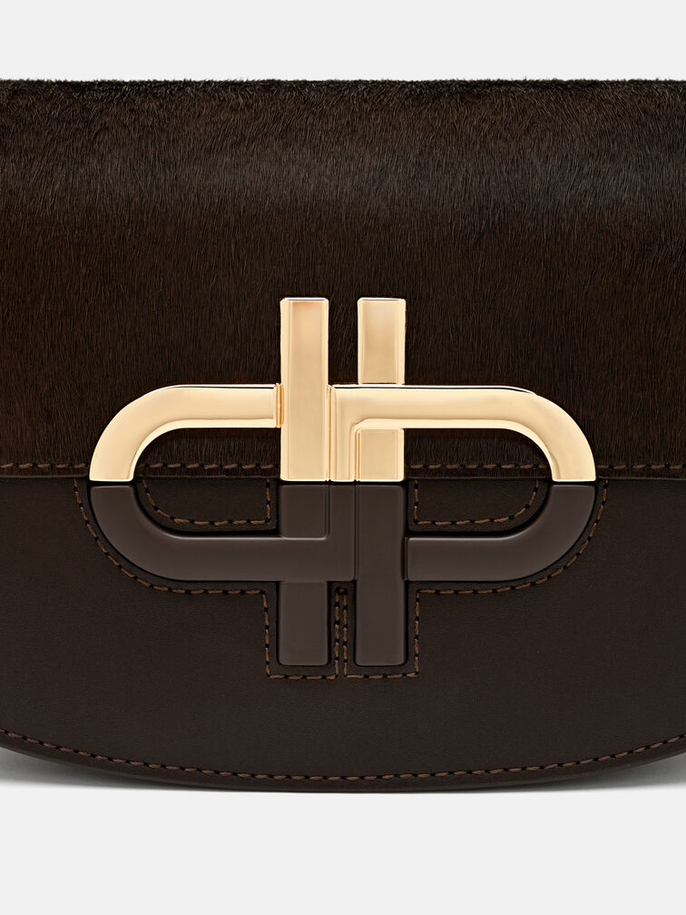 Duet Ponyhair Shoulder Bag, Dark Brown Pony