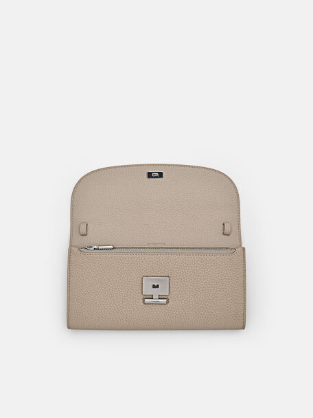Embossed Leather Bi-Fold Long Wallet, Taupe