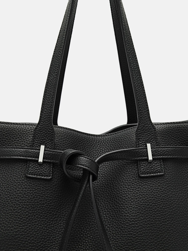 Demi Oversized Leather Tote Bag, Black