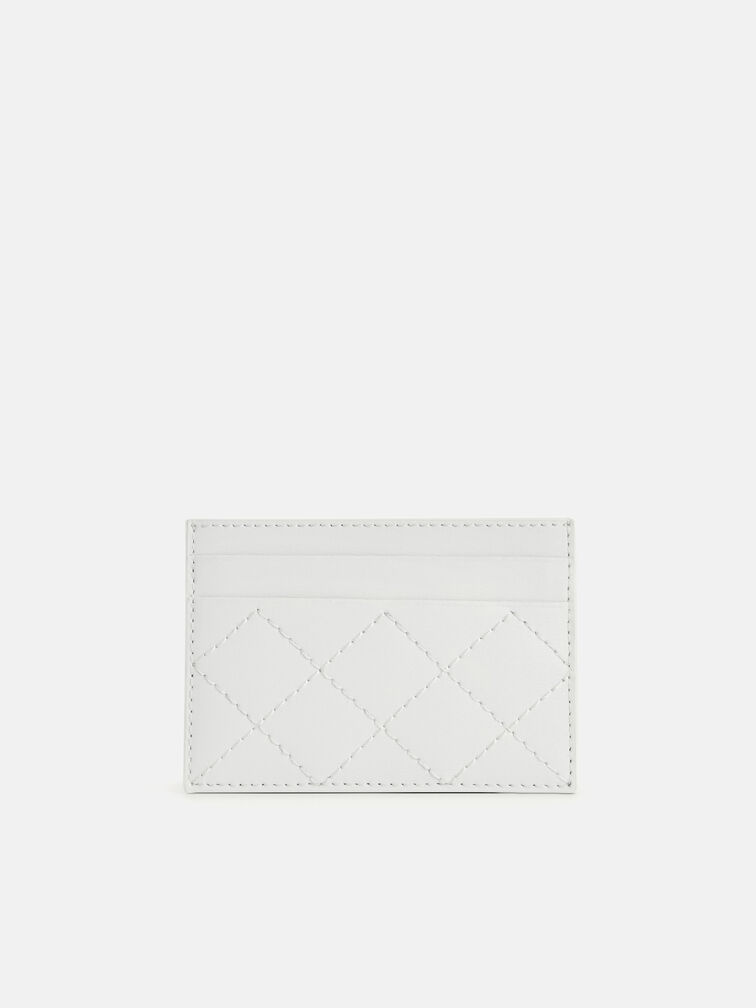 Cris-Cross Pattern Leather Cardholder, White