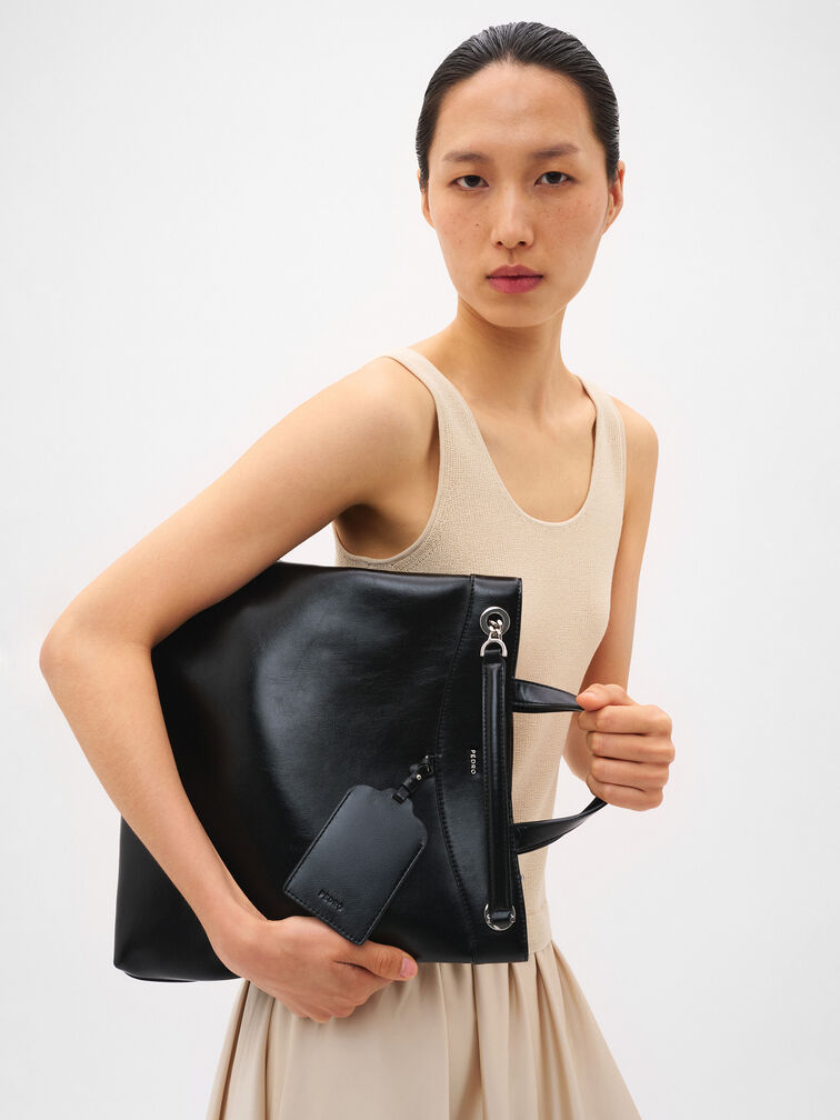 Cassier Tote Bag, Black Wrinkled