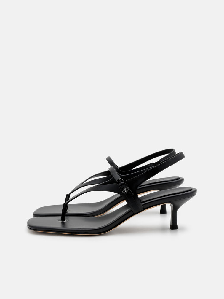 Eny Leather Heel Sandals, Black