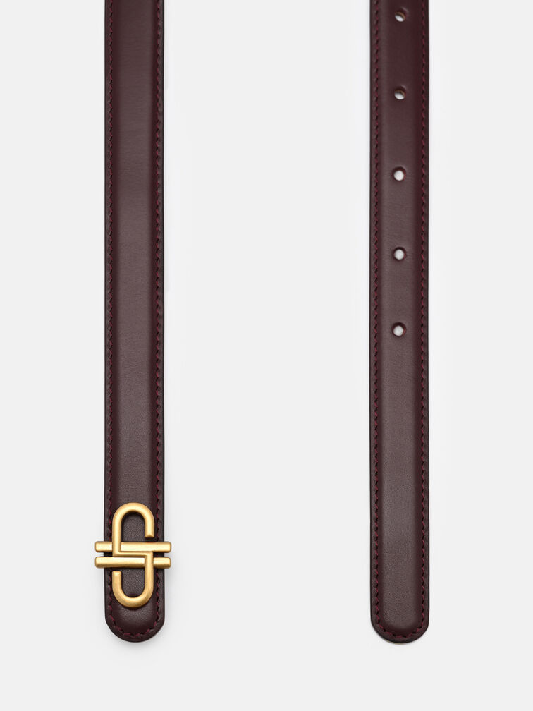 Leather Tang Belt, Burgundy