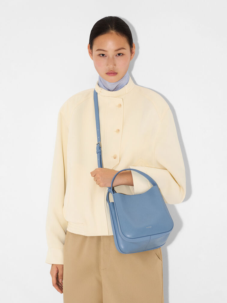 Dana Leather Bucket Bag, Slate Blue
