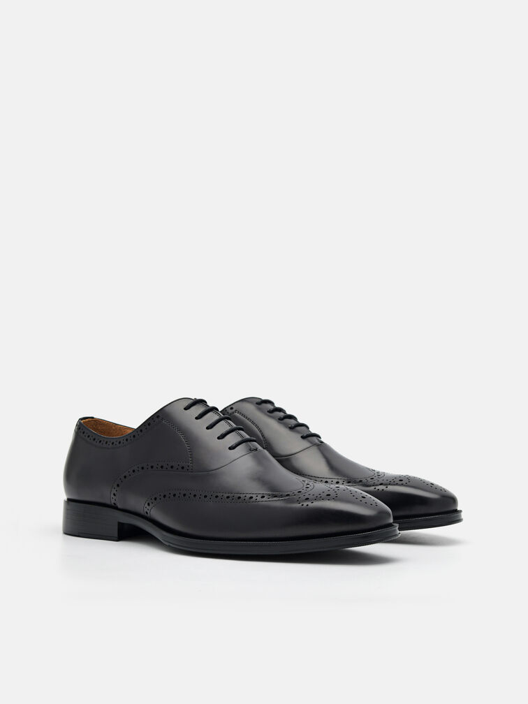 Leather Brogue Oxford Shoes, Black