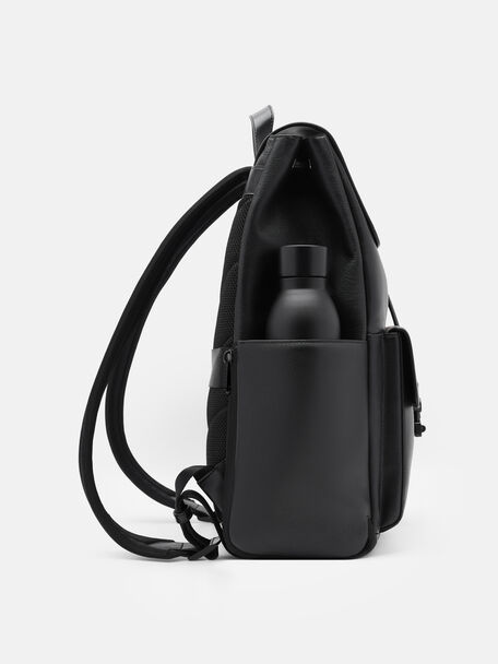 Tex Leather Backpack, Black Tumble