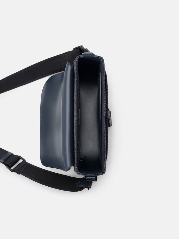 Tex Leather Crossbody Bag, Navy Fabric