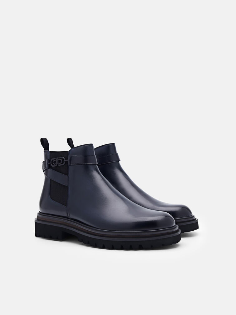 Leather Chelsea Boots, Navy