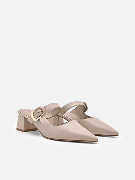 Bridget Leather Heel Mules, Taupe