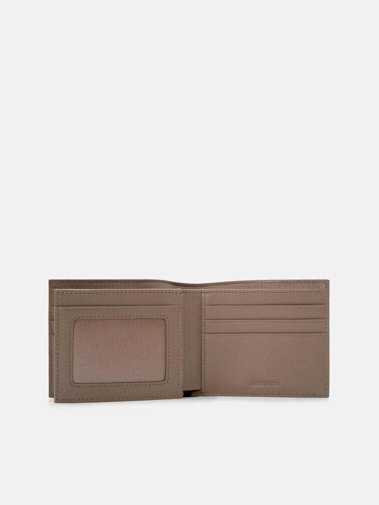 Kid Leather Bi-Fold Flip Wallet, Dark Taupe