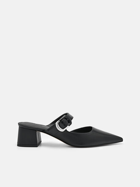 Bridget Leather Heel Mules, Black