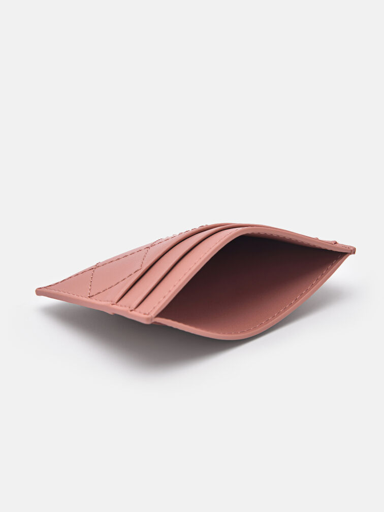 Leather Embroidered Cardholder, Blush