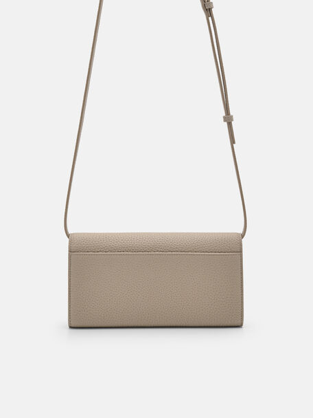 Embossed Leather Bi-Fold Long Wallet, Taupe